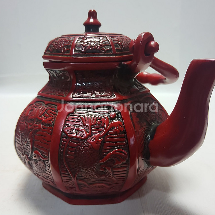 홍자사 육각 목단문 주전자 높이13cm 무게592g--2