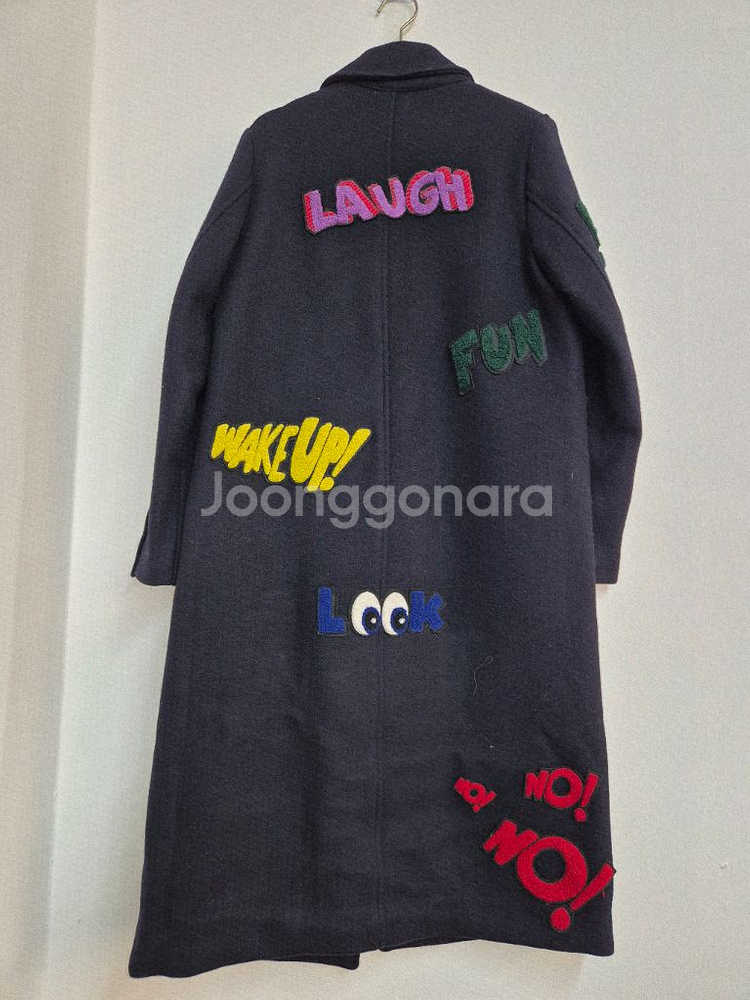 울 더블 브레스티드 롱 코트 네이비 새제품--2