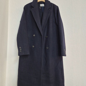 울 더블 브레스티드 롱 코트 네이비 새제품