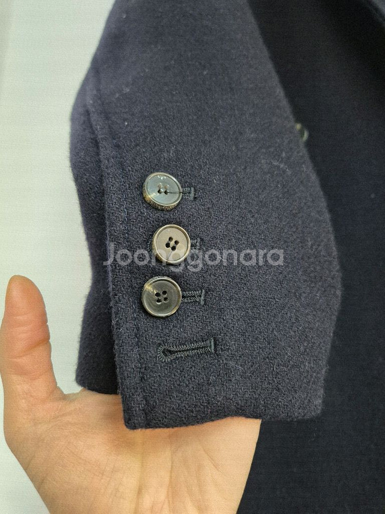 울 더블 브레스티드 롱 코트 네이비 새제품--3