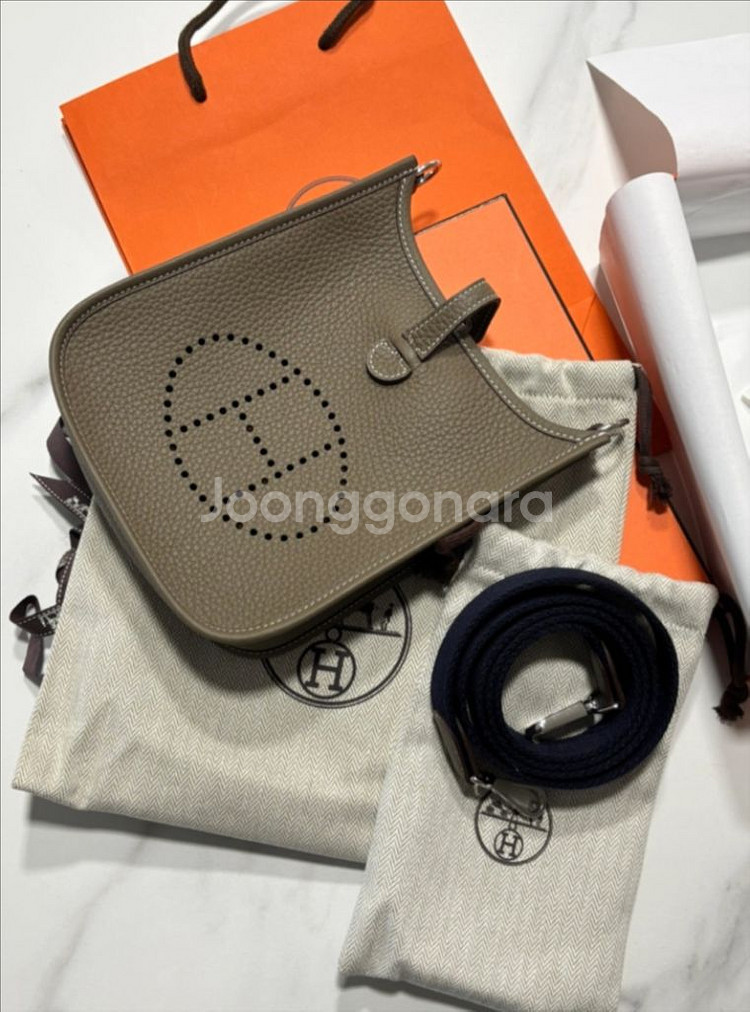 에르메스 정품 미니 에블린 K각인 에토프색상 풀구성--0