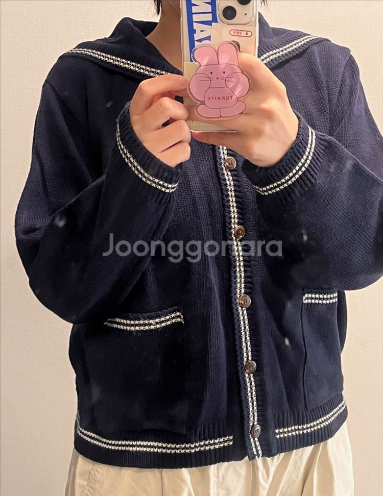 리코이 네이비 세일러카라 니트가디건--0