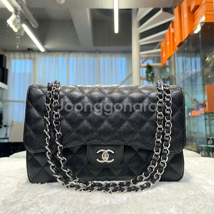 샤넬 클래식 캐비어 플랩백 블랙/은장-H102801--0