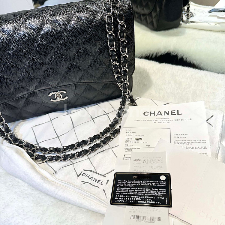 샤넬 클래식 캐비어 플랩백 블랙/은장-H102801--7