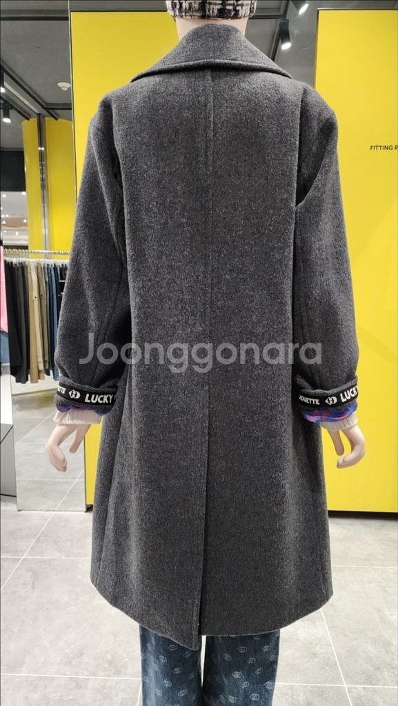 럭키슈에뜨 오버핏 더블 롱 코트 (울100, 차콜색)--6