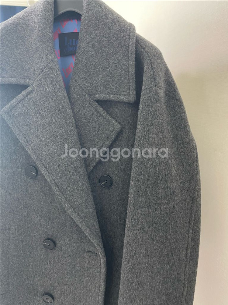 럭키슈에뜨 오버핏 더블 롱 코트 (울100, 차콜색)--0