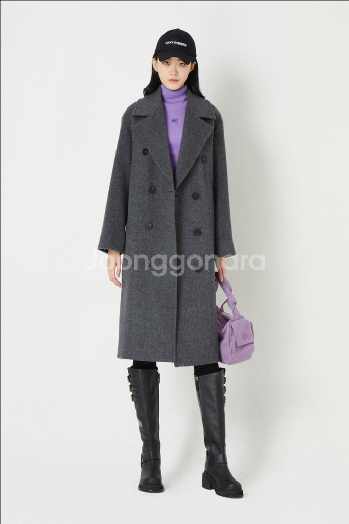럭키슈에뜨 오버핏 더블 롱 코트 (울100, 차콜색)--2
