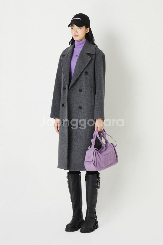 럭키슈에뜨 오버핏 더블 롱 코트 (울100, 차콜색)--3