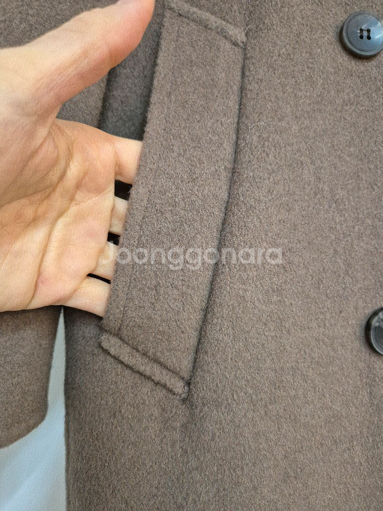 리스트 더블 브라운 롱코트--10
