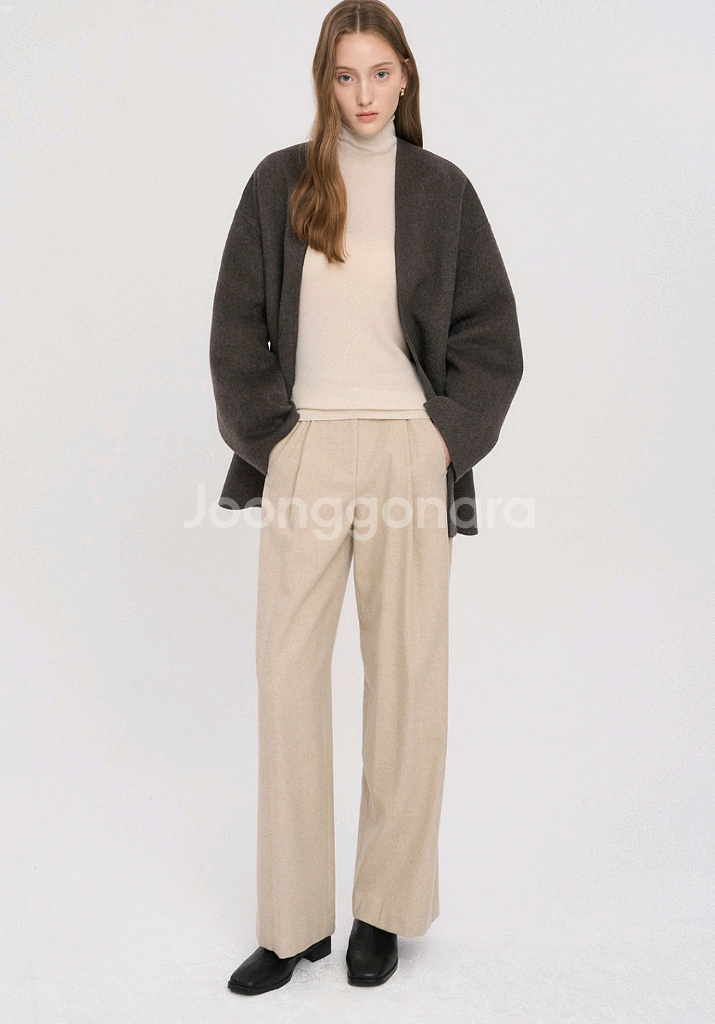 (미착용 새상품!)더캐시미어 캐시미어 블렌드 핀턱 와이--16