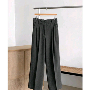 유라타임 기모 하이웨스트 핀턴 와이드 슬랙스 - 차콜,