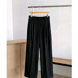 유라타임 기모 하이웨스트 핀턴 와이드 슬랙스 - 블랙,