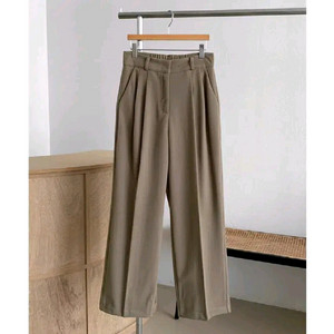 유라타임 기모 하이웨스트 핀턴 와이드 슬랙스 - 브라운