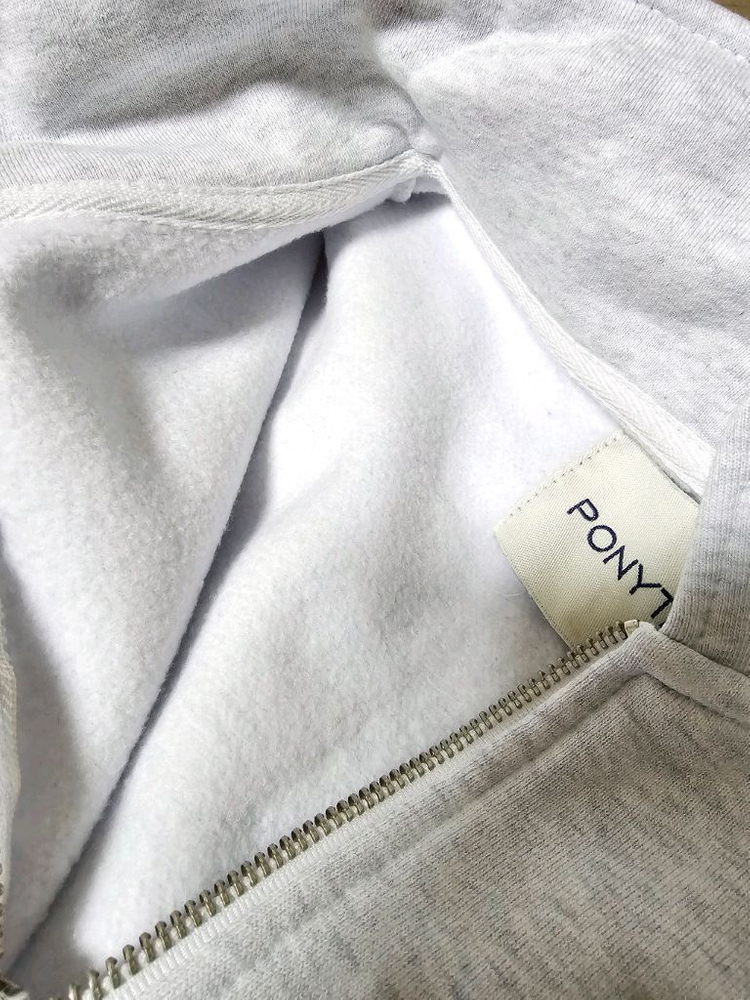 기모) 포니테일 하프집업 멜란지그레이 버건디 로고--8