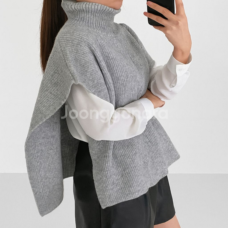 하이넥 루즈핏 니트 케이프 판초 망토 베스트ㅡ무배--2