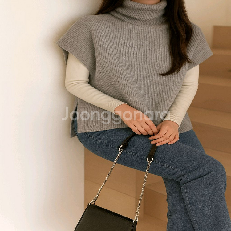 하이넥 루즈핏 니트 케이프 판초 망토 베스트ㅡ무배--3