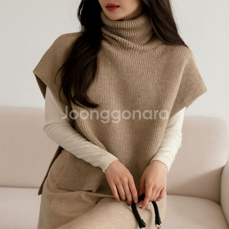 하이넥 루즈핏 니트 케이프 판초 망토 베스트ㅡ무배--6