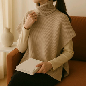 하이넥 루즈핏 니트 케이프 판초 망토 베스트ㅡ무배