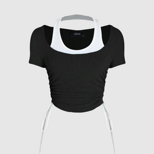 샵사이다 투톤 셔링 매듭 반팔 탑 M