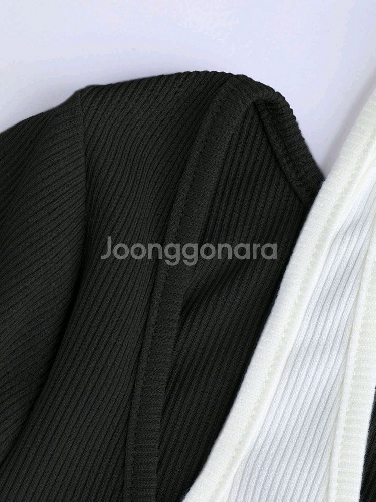 샵사이다 투톤 셔링 매듭 반팔 탑 M--6