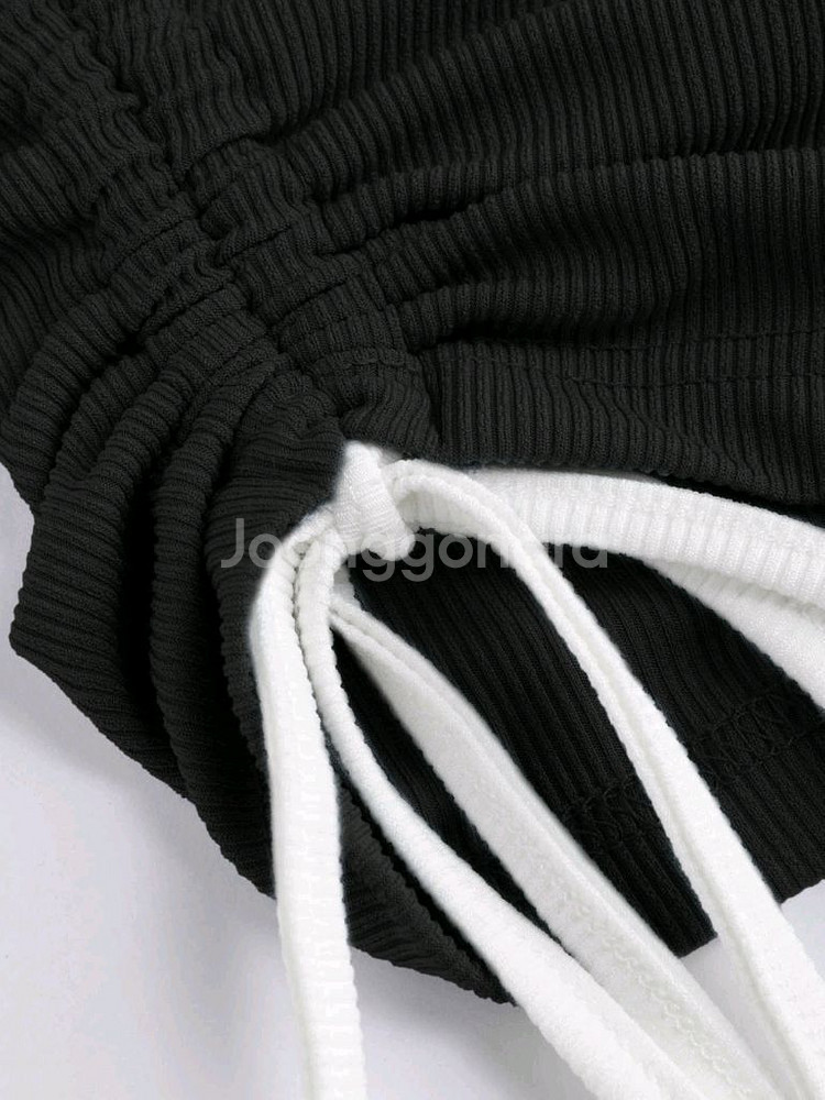 샵사이다 투톤 셔링 매듭 반팔 탑 M--7