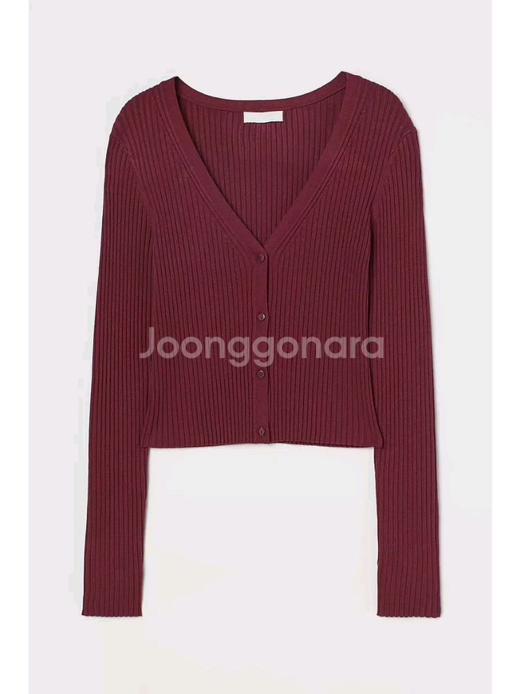 H&M 골지 리브 니트 가디건 레드 블랙--0