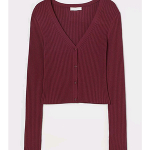 H&M 골지 리브 니트 가디건 레드 블랙