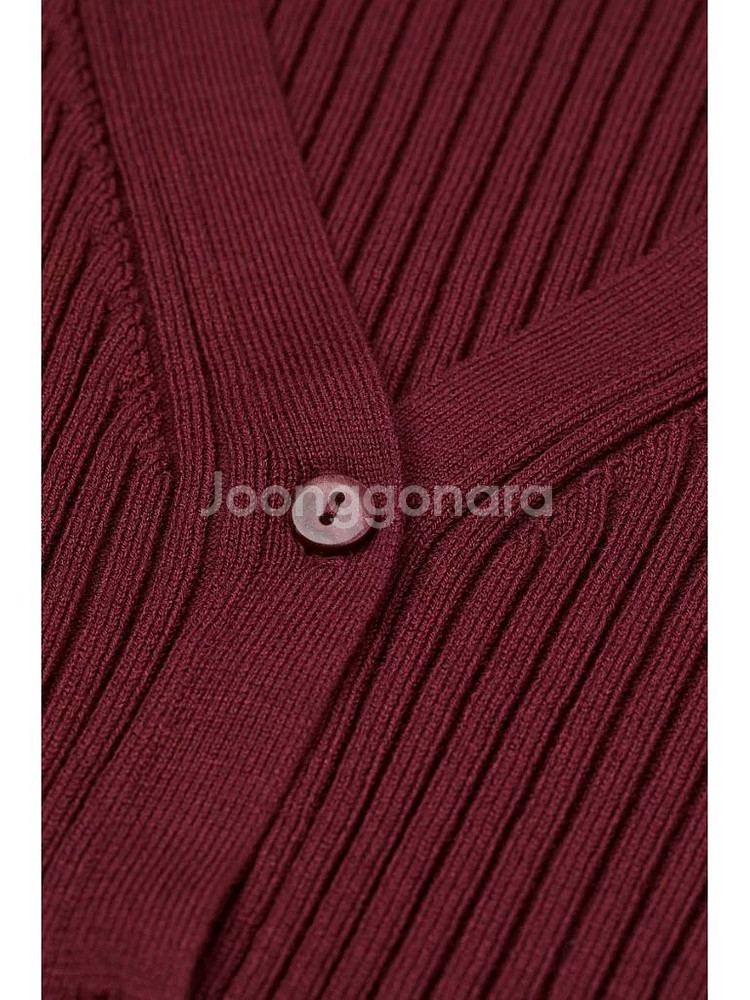 H&M 골지 리브 니트 가디건 레드 블랙--1