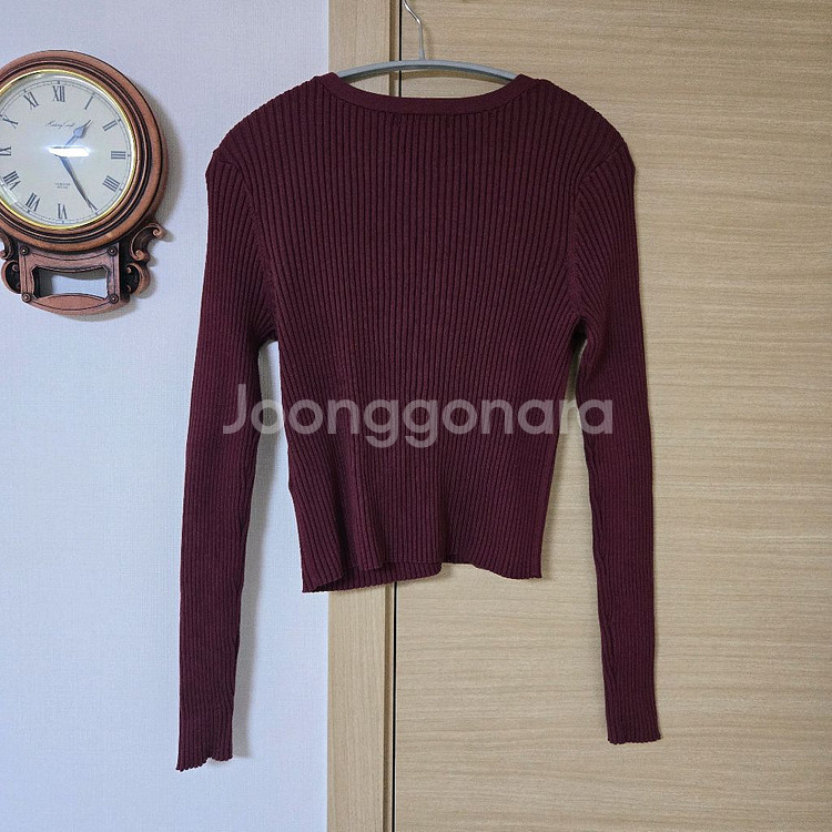 H&M 골지 리브 니트 가디건 레드 블랙--3