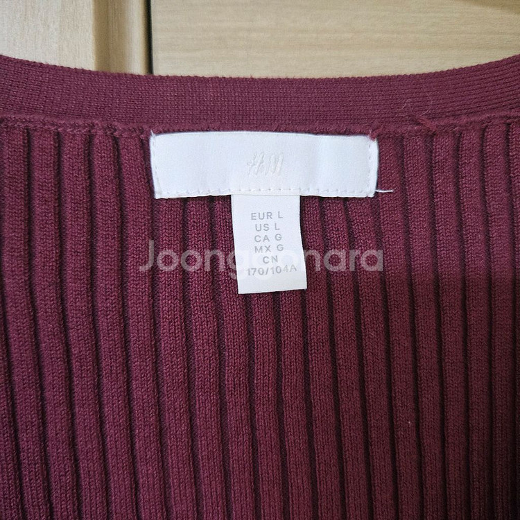 H&M 골지 리브 니트 가디건 레드 블랙--4