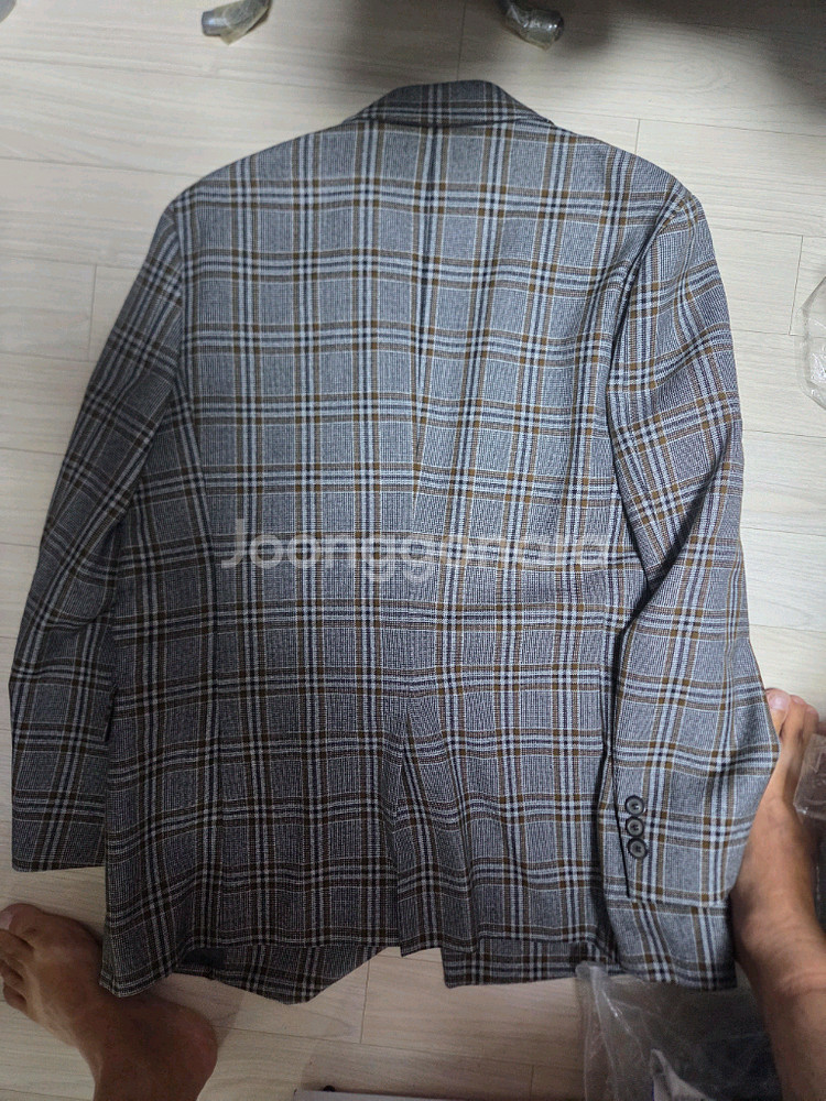솔리드옴므 정품 더블 체크 오버핏 블레이저 100사이즈--4