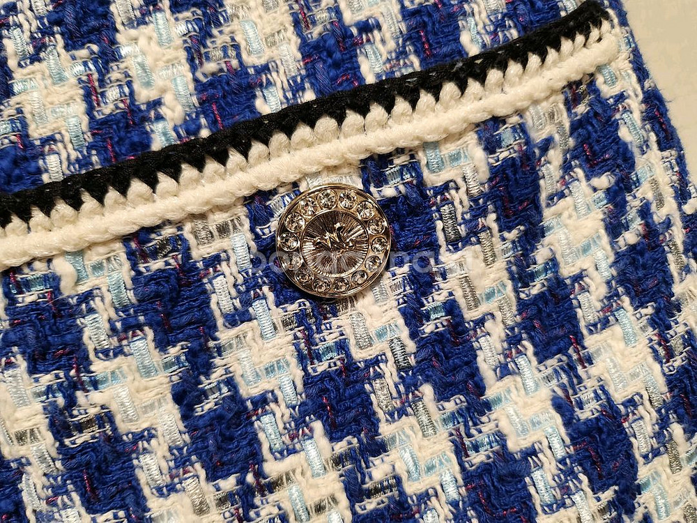 모조에스핀 블루 하운드투스 트위드 반팔 원피스--3