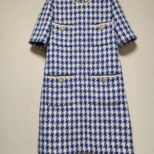 모조에스핀 블루 하운드투스 트위드 반팔 원피스