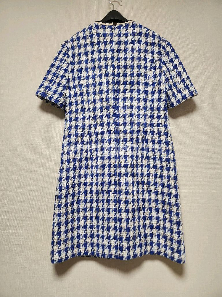 모조에스핀 블루 하운드투스 트위드 반팔 원피스--1