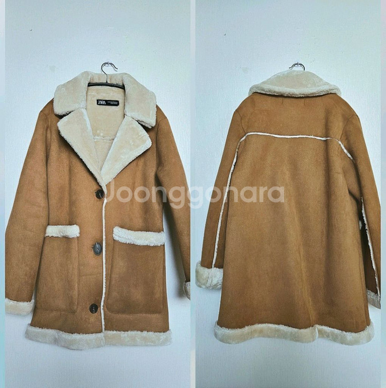 자라 faux 무스탕반코트.Xs.국내55~55반--3