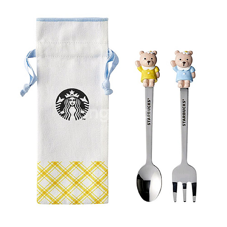 스타벅스 스프링 봄 커트러리 피크닉 베어 스푼 포크 머--1
