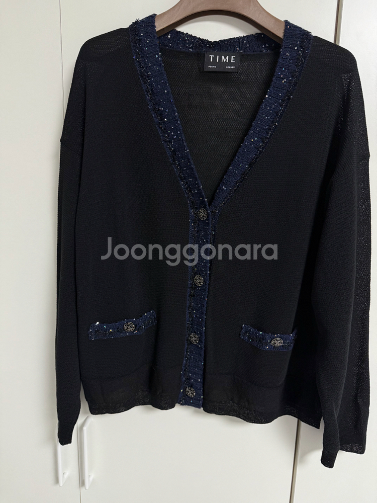 타임 글리터 블록 니트 가디건 한섬--0
