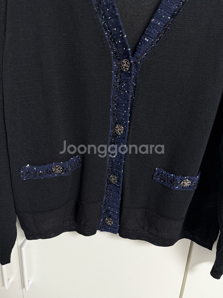 타임 글리터 블록 니트 가디건 한섬--2