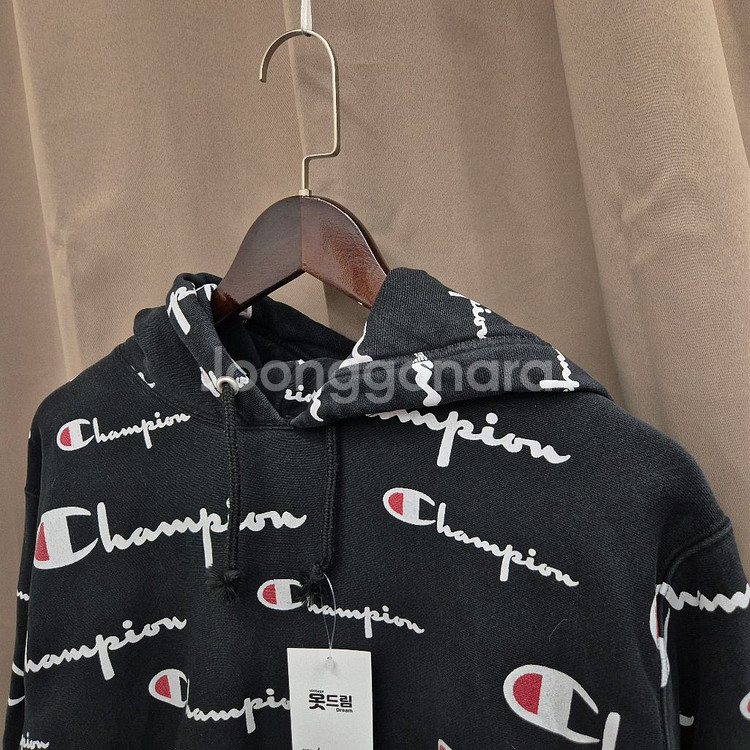 챔피온 올오버 로고 후드티 블랙 L--1