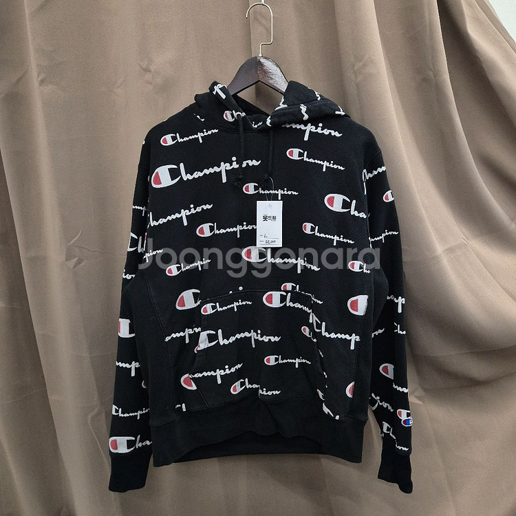 챔피온 올오버 로고 후드티 블랙 L--0