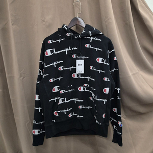 챔피온 올오버 로고 후드티 블랙 L