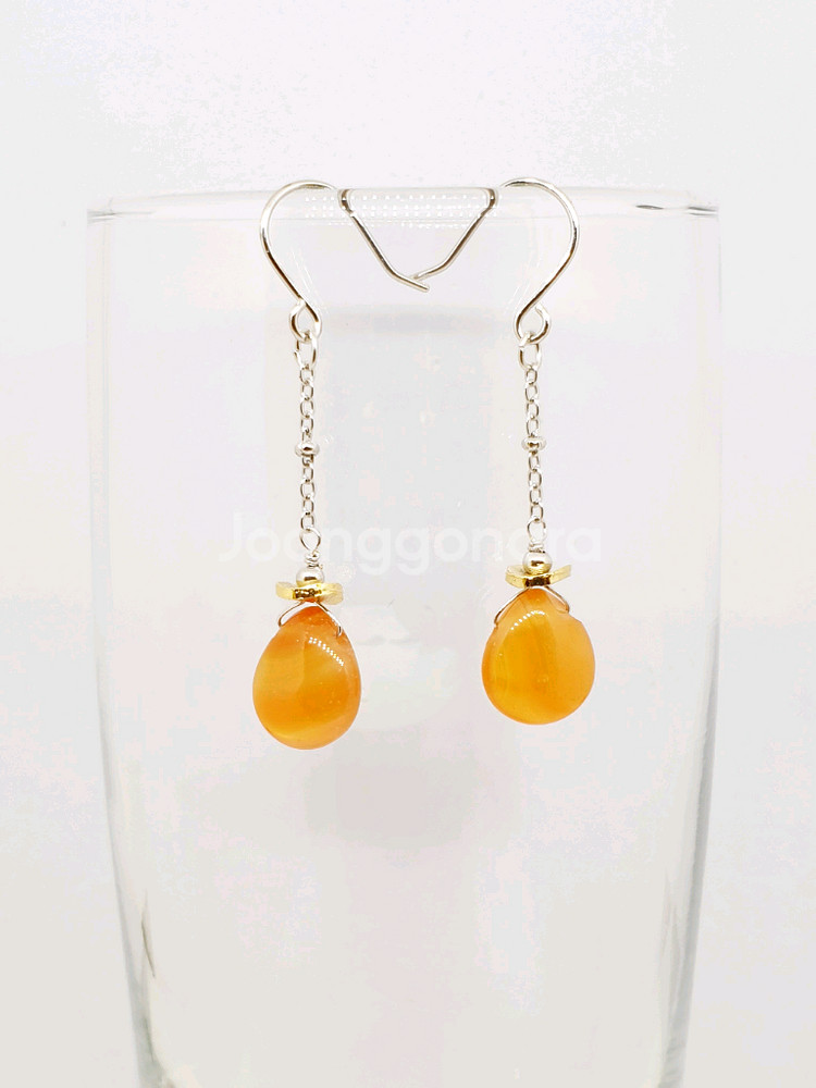 커넬리언 심플 체인 원석 귀걸이--0