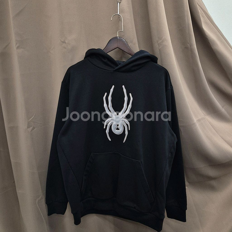 스파이더 로고 블랙 기모 후드티--0