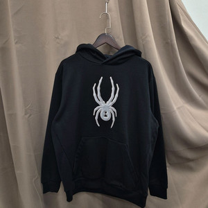 스파이더 로고 블랙 기모 후드티