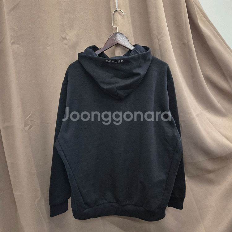 스파이더 로고 블랙 기모 후드티--2