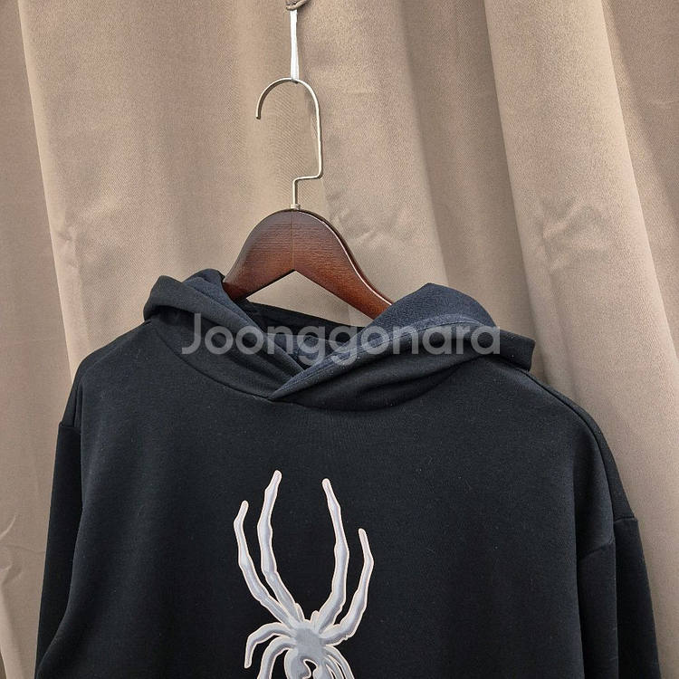 스파이더 로고 블랙 기모 후드티--1