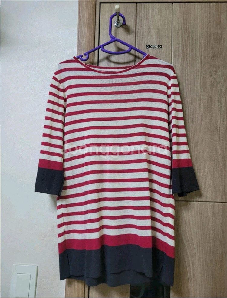 스트라이프 긴팔 상의 원피스--0