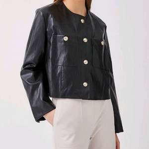 [새상품]보브(VOV ) 로고버튼 노카라 레더자켓