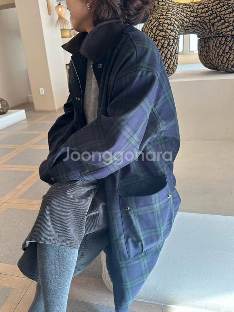 [배럴라이프마켓] 윈터 잉글체크 퍼 코트/새상품--3