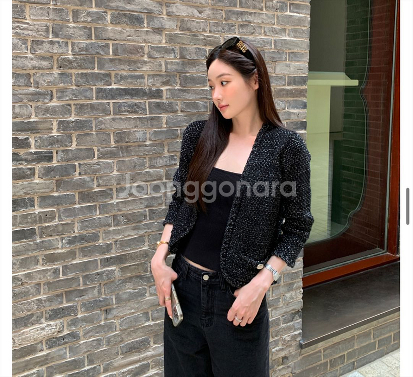 새상품급) 오브제스트 핸드메이드 트위드 펄 가디건--2